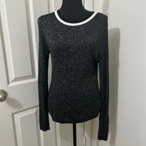 Anthropologie Moth Black, White, and Silver Sparkly Pullover Sweater Size Medium